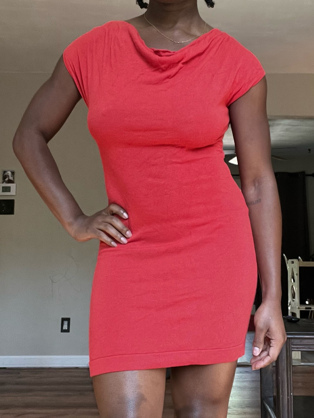 H&M Red Cowl-neck fitted mini Dress